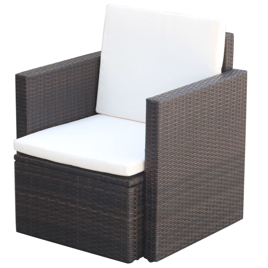 vidaXL Patio Chair Dining Single Chair with Cushions and Pillows Poly Rattan-0