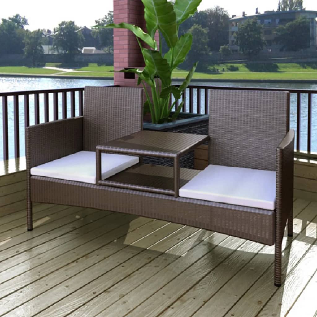 vidaXL 2-Seater Patio Sofa Outdoor Bistro Set Sofa with Tea Table Poly Rattan-0