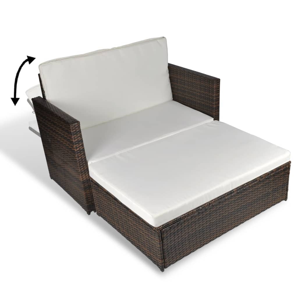 vidaXL 2 Seater Sofa Patio Deck Wicker Sleeper Sofa with Cushions PE Rattan-6