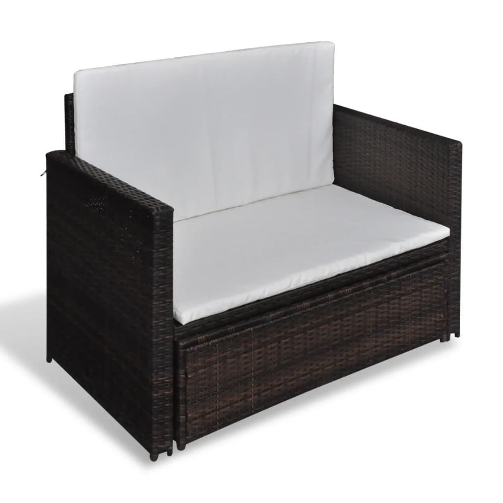 vidaXL 2 Seater Sofa Patio Deck Wicker Sleeper Sofa with Cushions PE Rattan-2