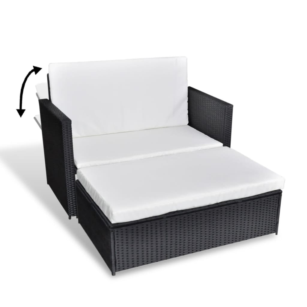 vidaXL 2 Seater Sofa Patio Deck Wicker Sleeper Sofa with Cushions PE Rattan-13