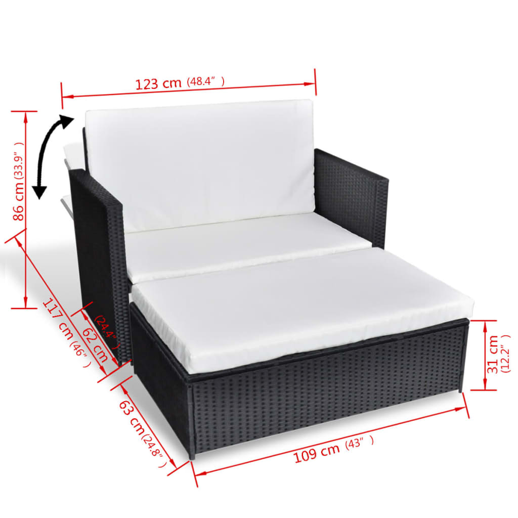 vidaXL 2 Seater Sofa Patio Deck Wicker Sleeper Sofa with Cushions PE Rattan-18