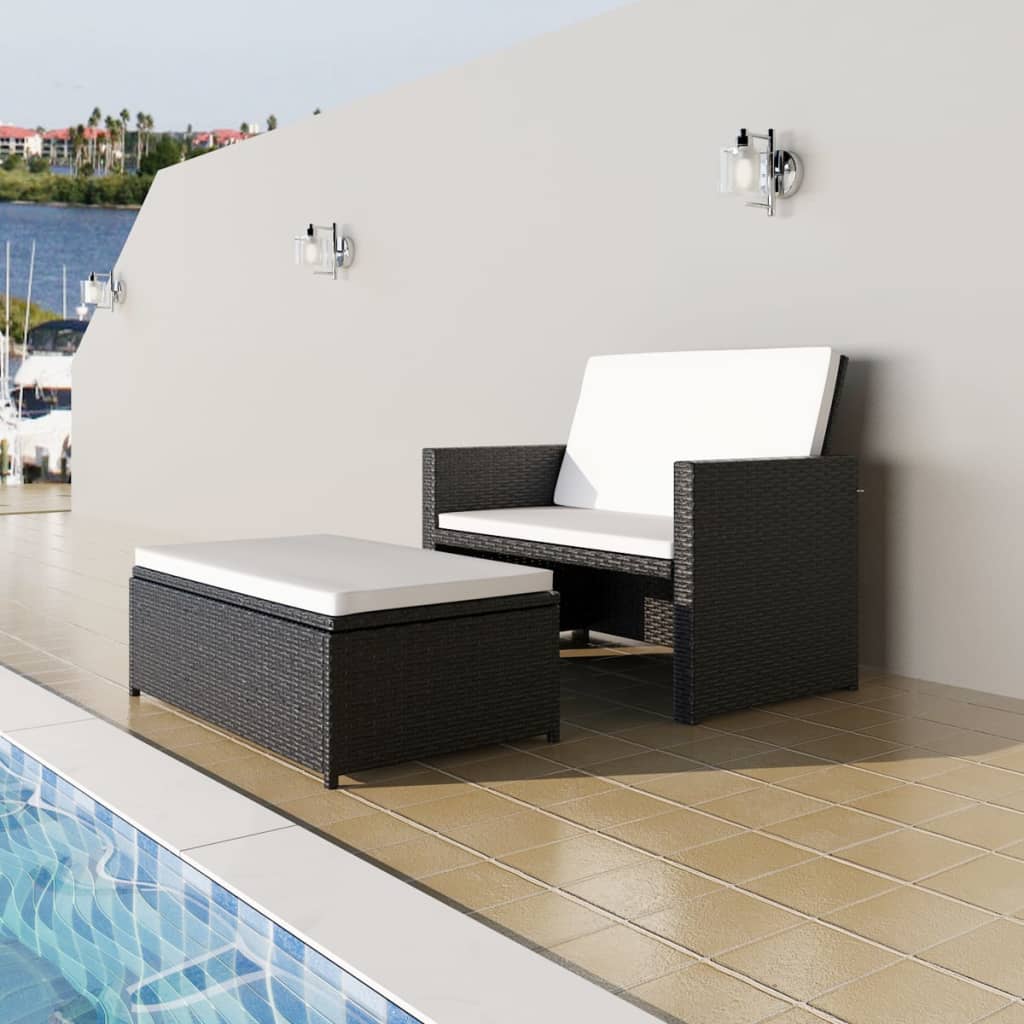 vidaXL 2 Seater Sofa Patio Deck Wicker Sleeper Sofa with Cushions PE Rattan-9