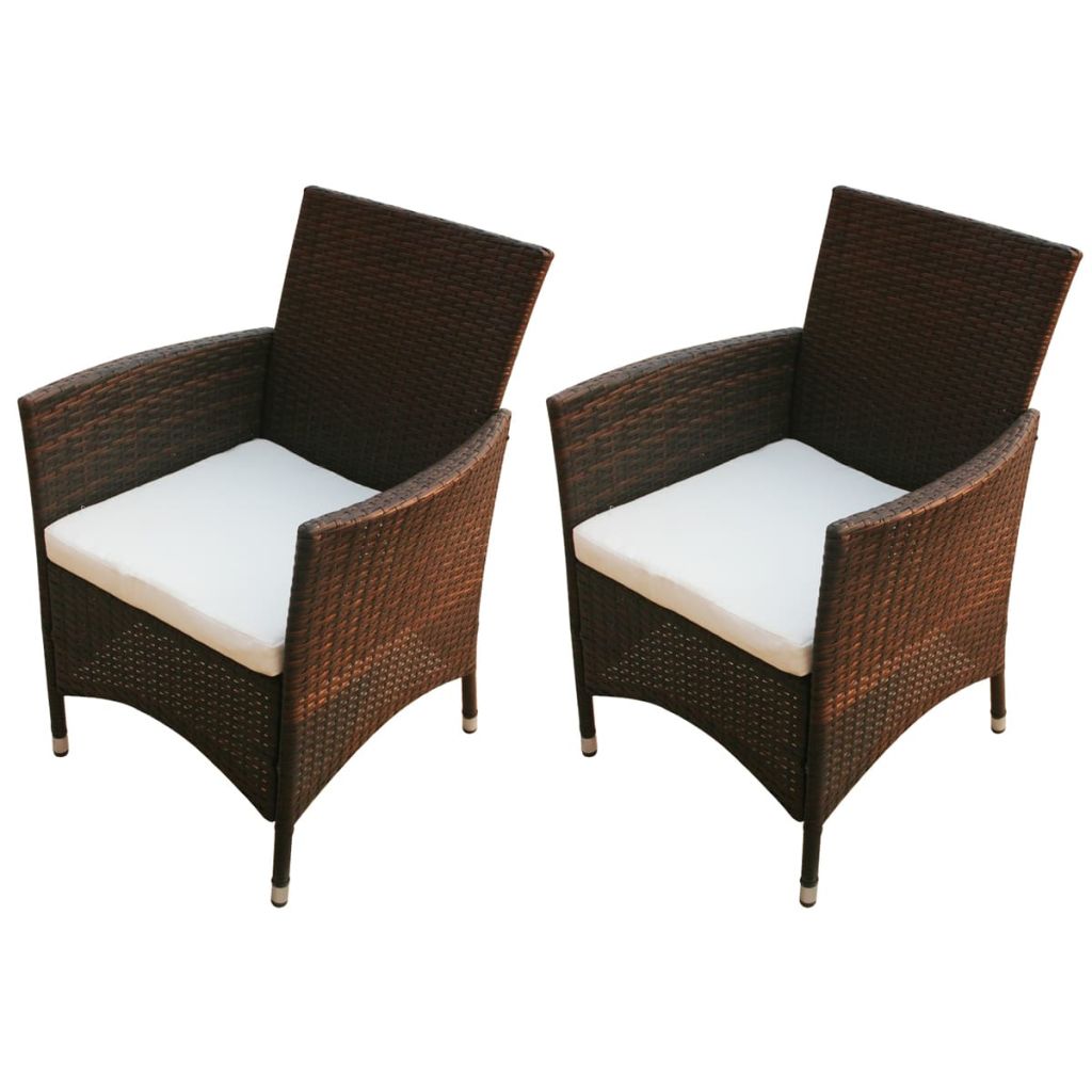 vidaXL Patio Chairs 2 pcs Poly Rattan Brown-0