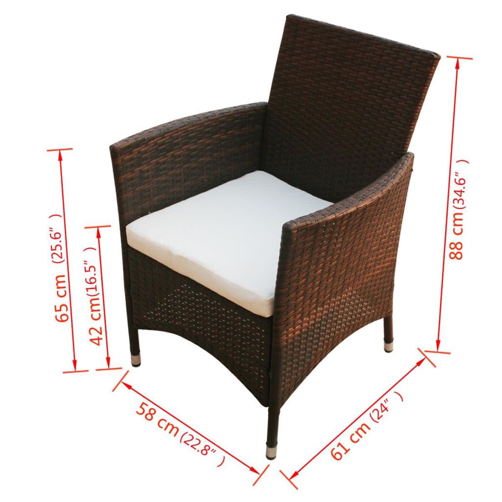 vidaXL Patio Chairs 2 pcs Poly Rattan Brown-1