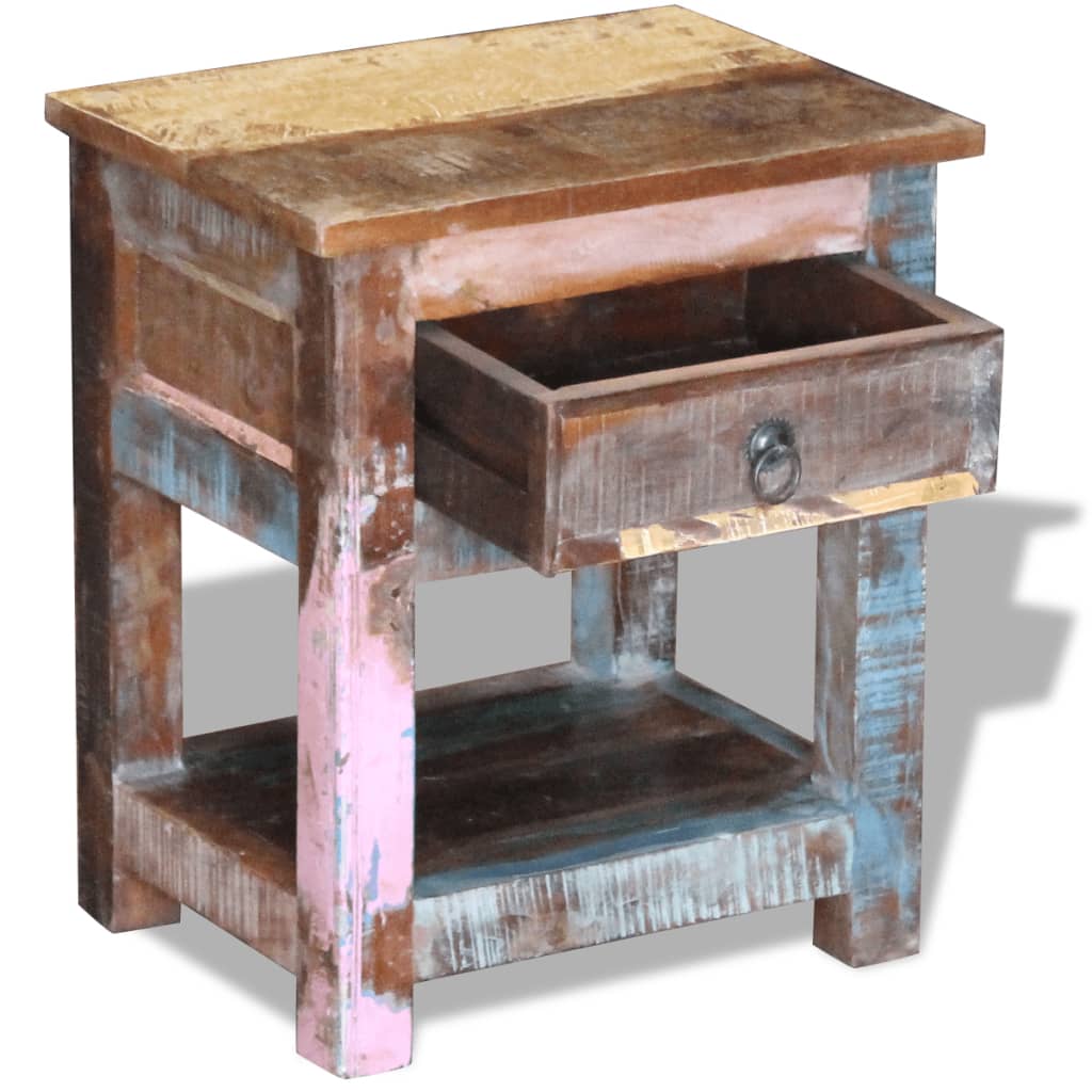 vidaXL Side Table with 1 Drawer Solid Reclaimed Wood 17"x13"x20"-4