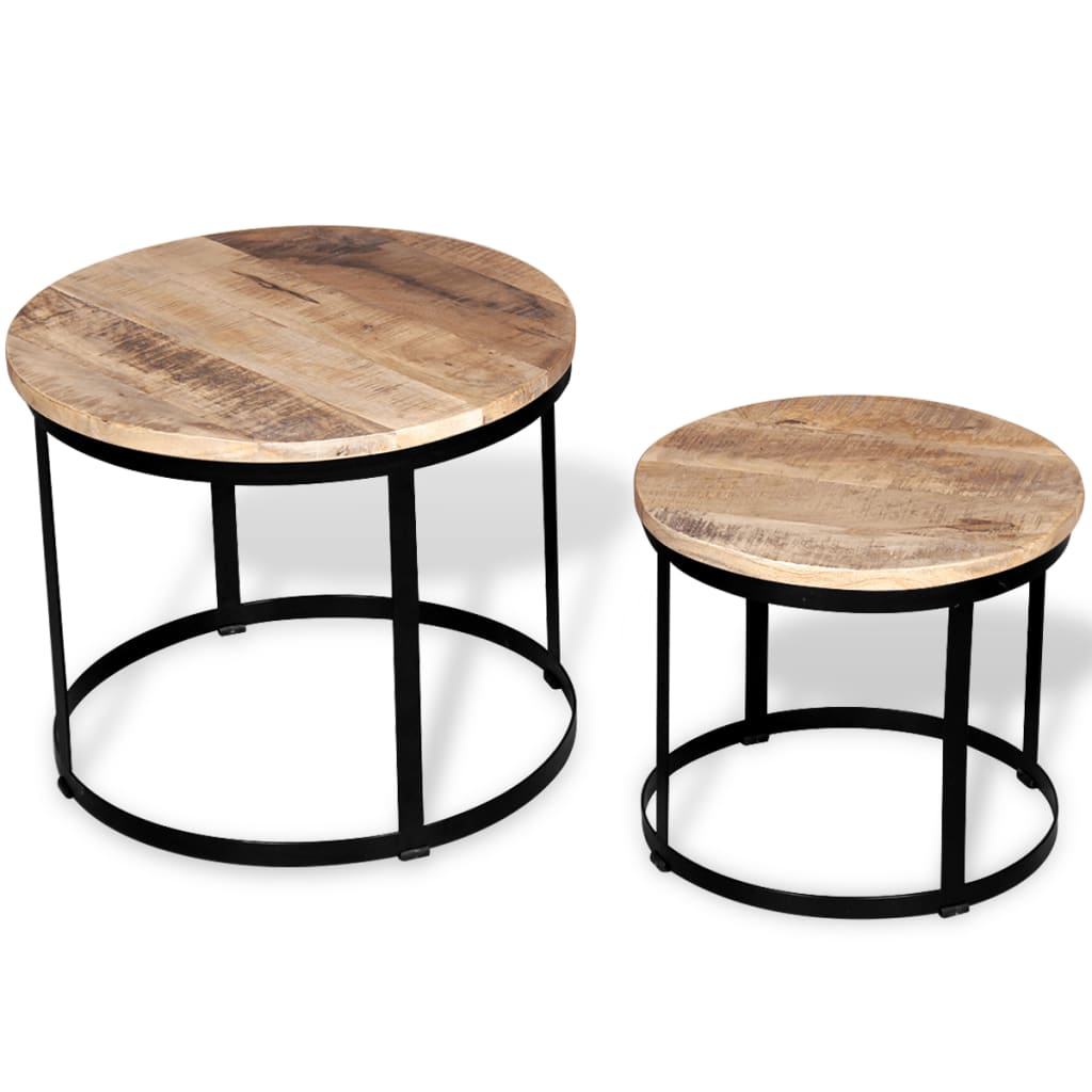 vidaXL Coffee Table Set 2 Piece Round End Table Side Table Solid Wood Mango-0