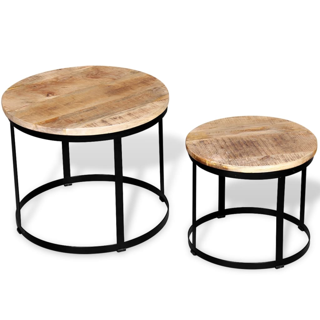 vidaXL Coffee Table Set 2 Piece Round End Table Side Table Solid Wood Mango-2