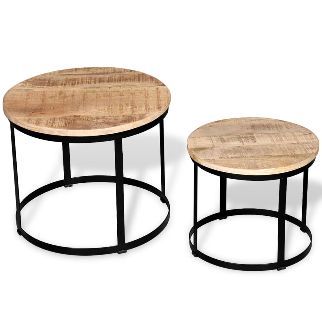 vidaXL Coffee Table Set 2 Piece Round End Table Side Table Solid Wood Mango-3