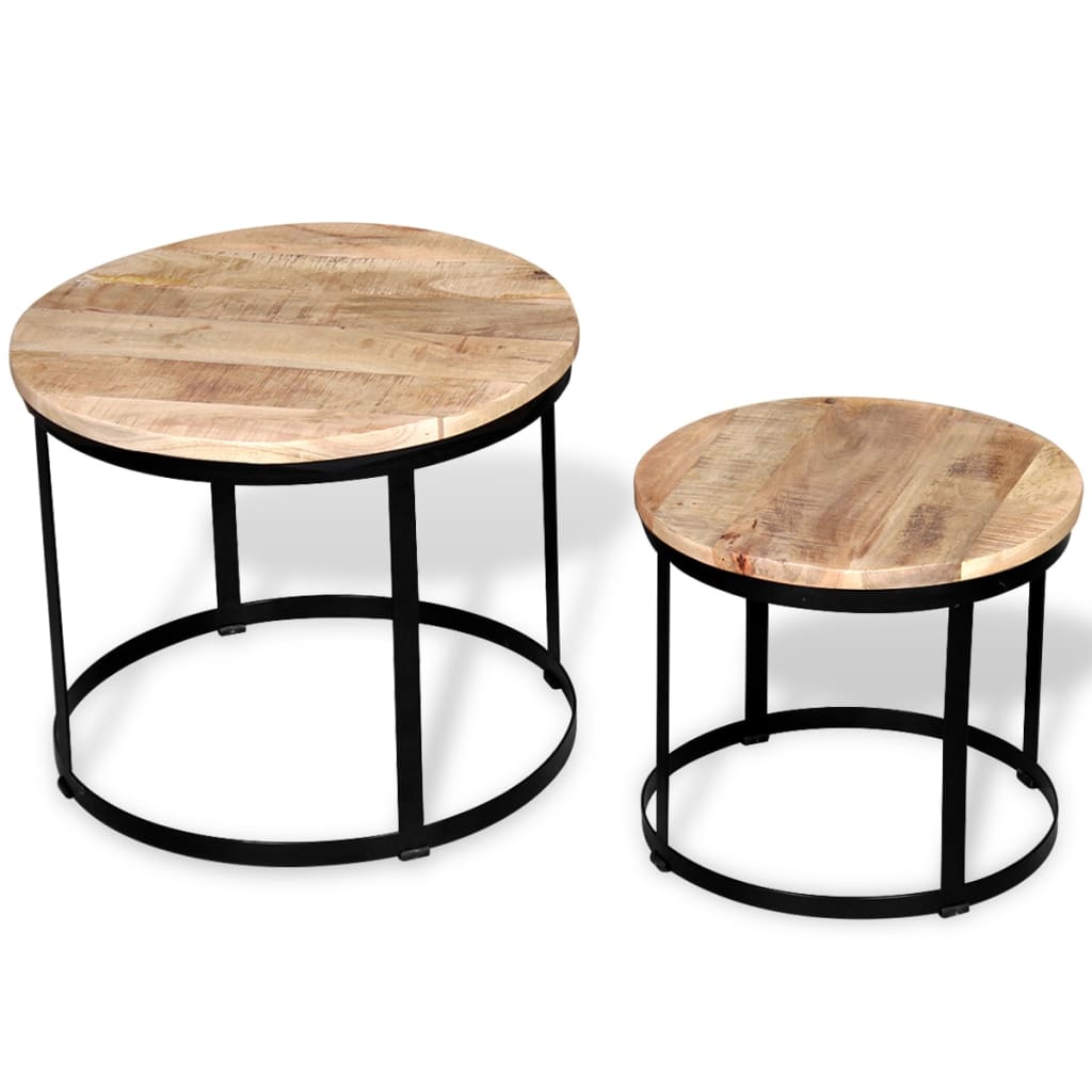 vidaXL Coffee Table Set 2 Piece Round End Table Side Table Solid Wood Mango-7