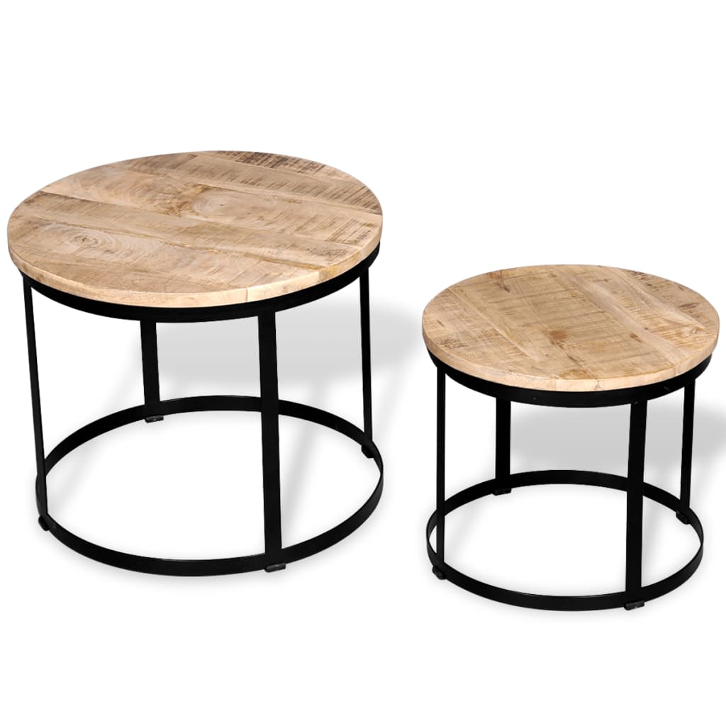 vidaXL Coffee Table Set 2 Piece Round End Table Side Table Solid Wood Mango-8