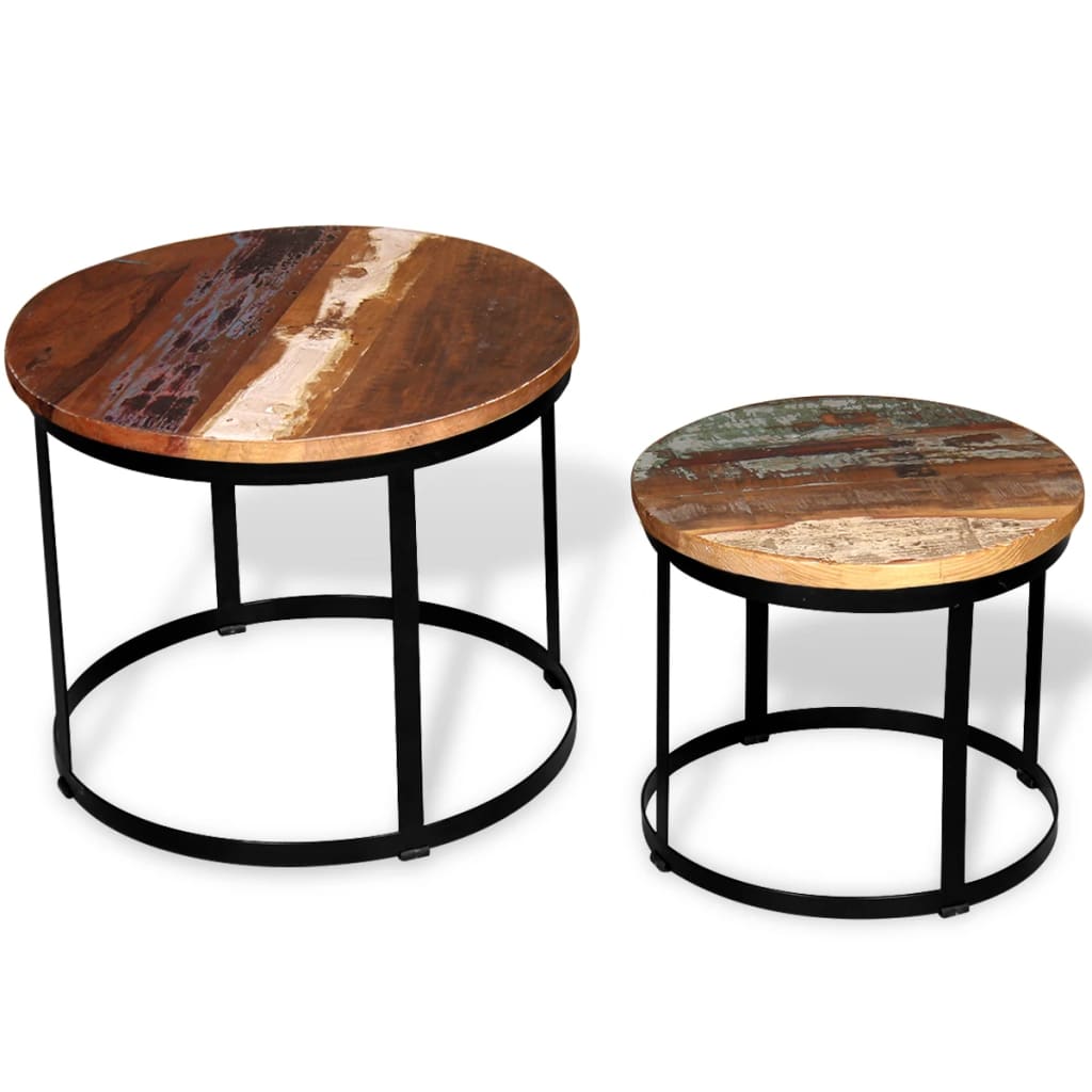 vidaXL Coffee Table Set 2 Piece Round End Table Side Table Solid Wood Mango-4