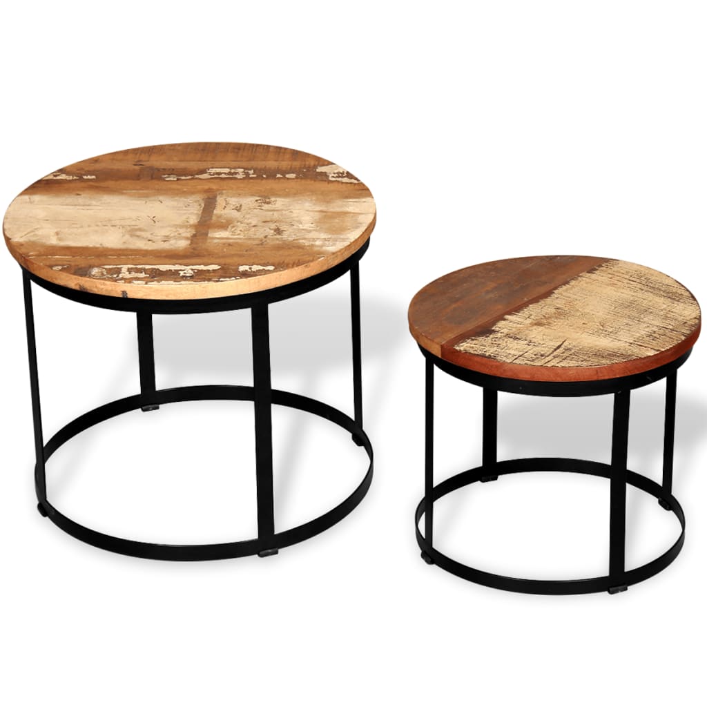 vidaXL Coffee Table Set 2 Piece Round End Table Side Table Solid Wood Mango-5