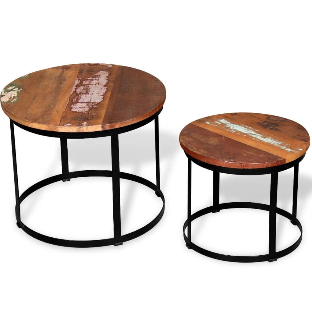 vidaXL Coffee Table Set 2 Piece Round End Table Side Table Solid Wood Mango-6