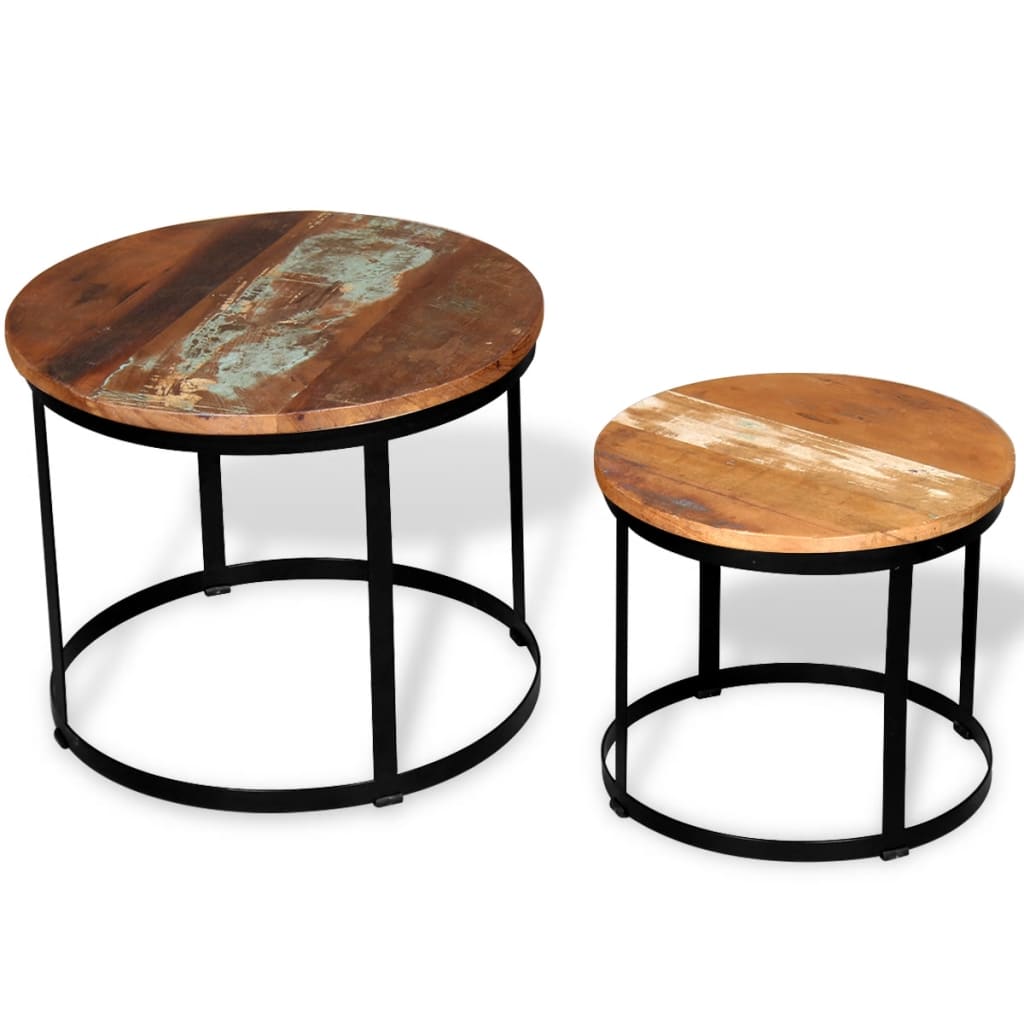 vidaXL Coffee Table Set 2 Piece Round End Table Side Table Solid Wood Mango-9