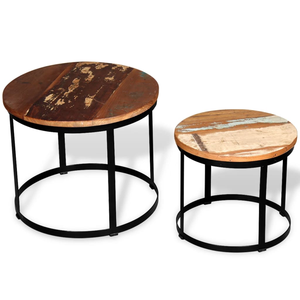 vidaXL Coffee Table Set 2 Piece Round End Table Side Table Solid Wood Mango-10