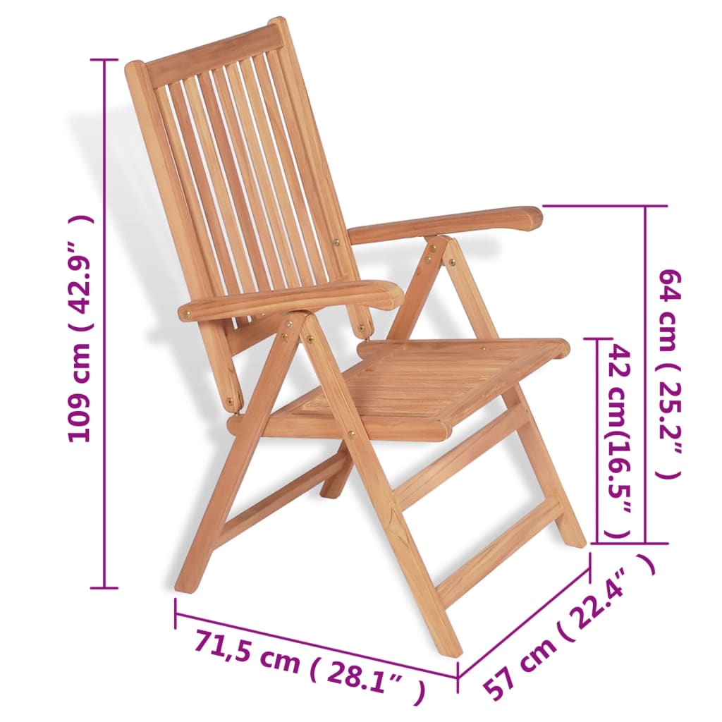 vidaXL Outdoor Recliner Chairs Patio Reclining Lounge Chair Solid Wood Teak-16