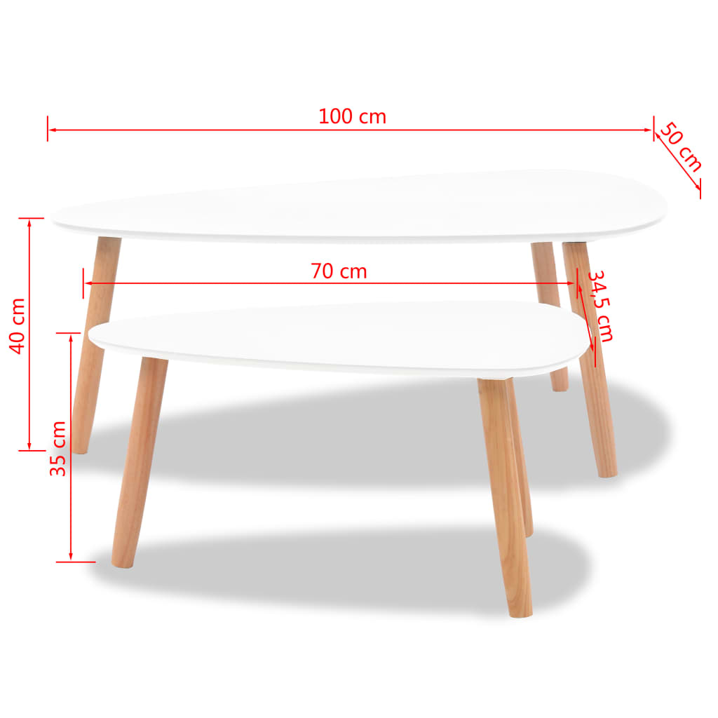 vidaXL Coffee Table Set 2 Piece End Table Side Sofa Table Solid Wood Pine-16