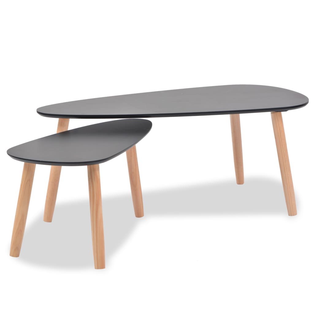 vidaXL Coffee Table Set 2 Piece End Table Side Sofa Table Solid Wood Pine-11
