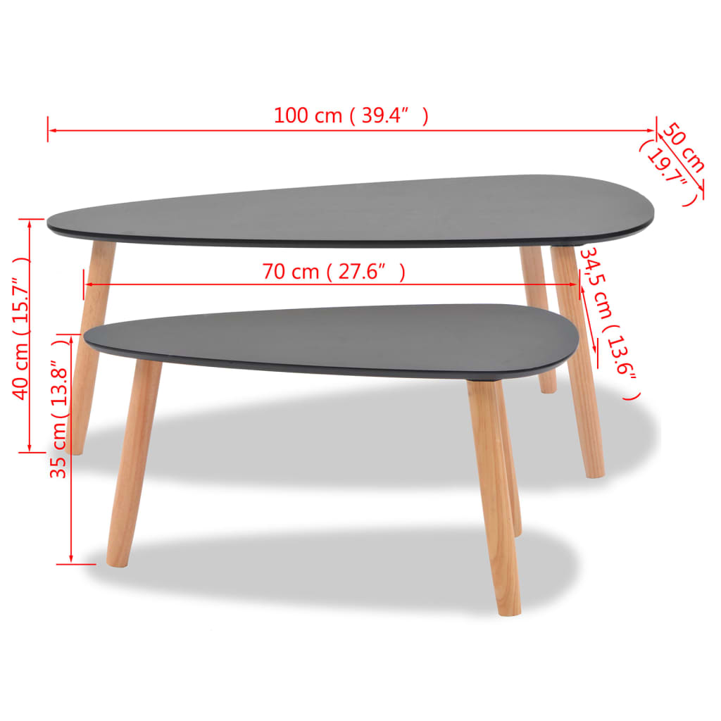vidaXL Coffee Table Set 2 Piece End Table Side Sofa Table Solid Wood Pine-14