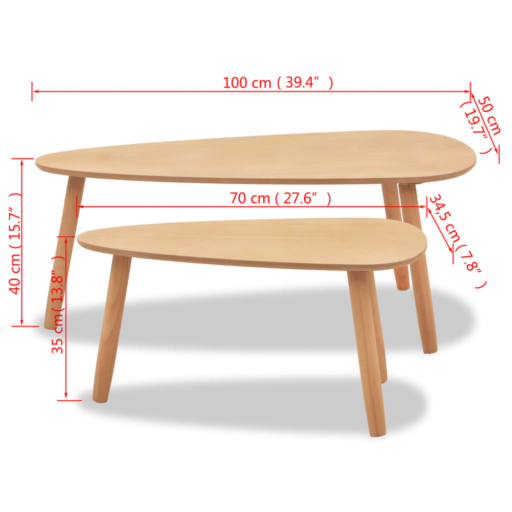 vidaXL Coffee Table Set 2 Piece End Table Side Sofa Table Solid Wood Pine-12