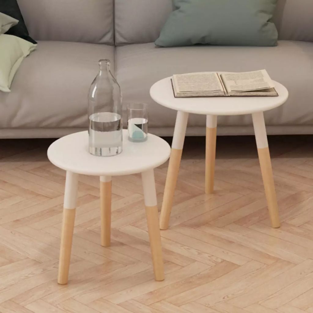 vidaXL Side Table Set of 2 Round End Sofa Table Coffee Table Solid Pinewood-0