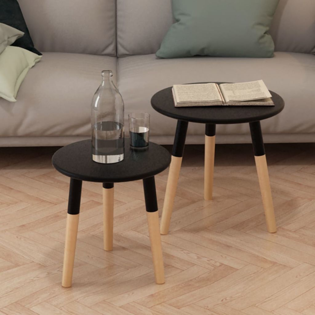 vidaXL Side Table Set of 2 Round End Sofa Table Coffee Table Solid Pinewood-9