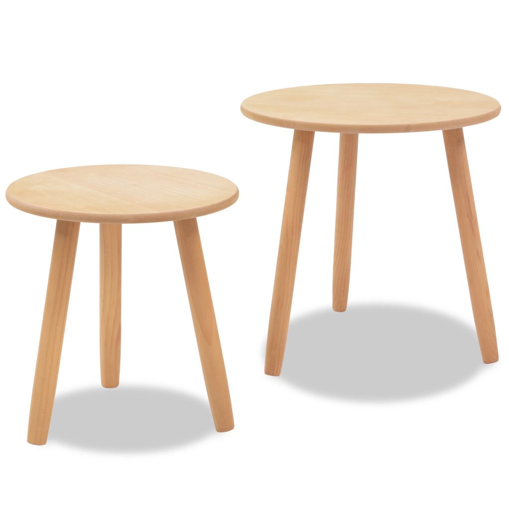 vidaXL Side Table Set of 2 Round End Sofa Table Coffee Table Solid Pinewood-19