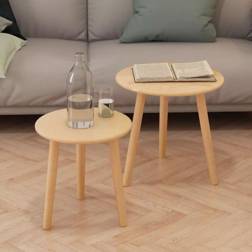 vidaXL Side Table Set of 2 Round End Sofa Table Coffee Table Solid Pinewood-18