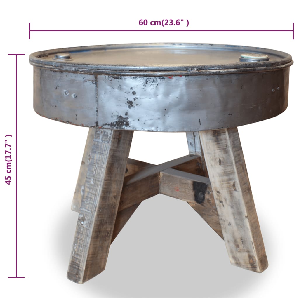 vidaXL Coffee Table Solid Reclaimed Wood 23.6"x17.7" Silver-6