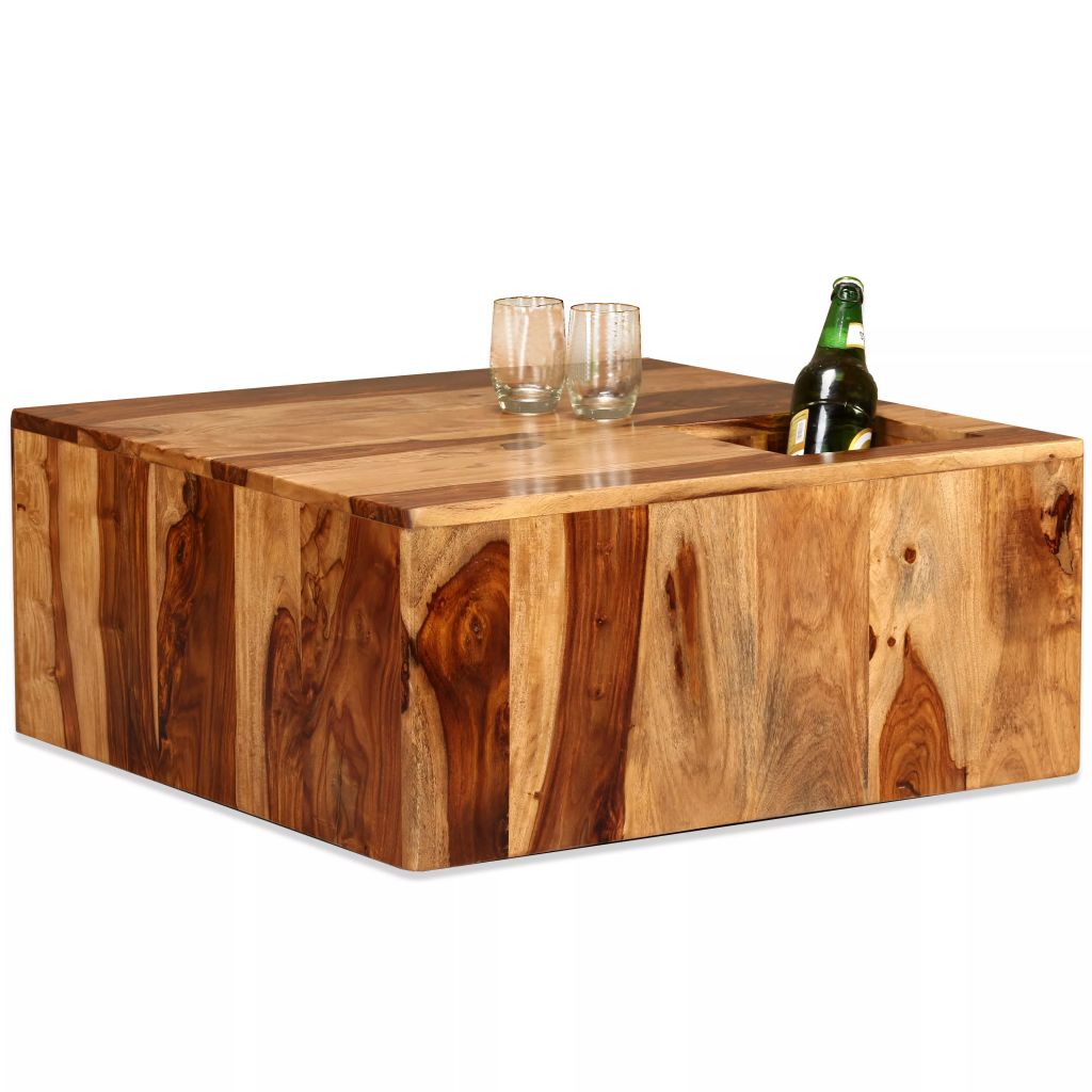 vidaXL Coffee Table Solid Sheesham Wood 27.6"x27.6"x11.8"-2