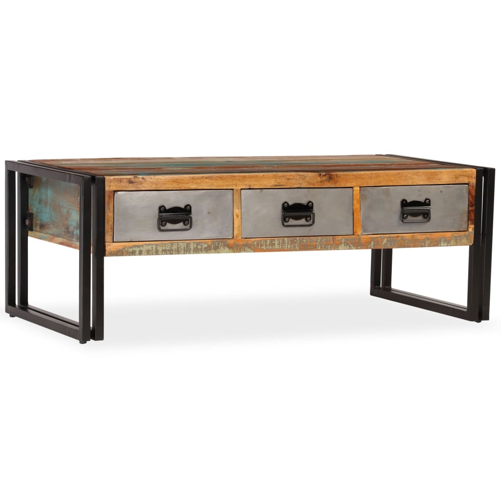 vidaXL Coffee Table with 3 Drawers Solid Reclaimed Wood 39.4"x19.7"x13.8"-0