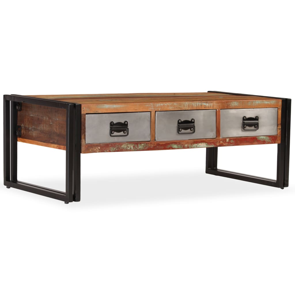 vidaXL Coffee Table with 3 Drawers Solid Reclaimed Wood 39.4"x19.7"x13.8"-11