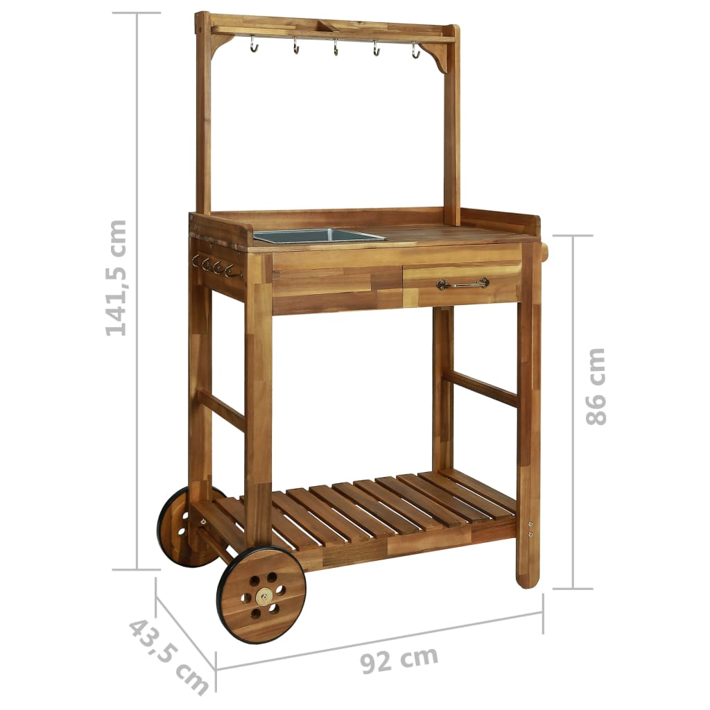 vidaXL Garden Kitchen Trolley Solid Acacia Wood 36.2"x17.1"x55.7"-7