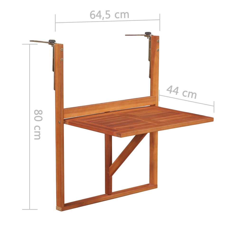 vidaXL Hanging Balcony Table 51.1"x35.4"x28.3" Solid Acacia Wood-5