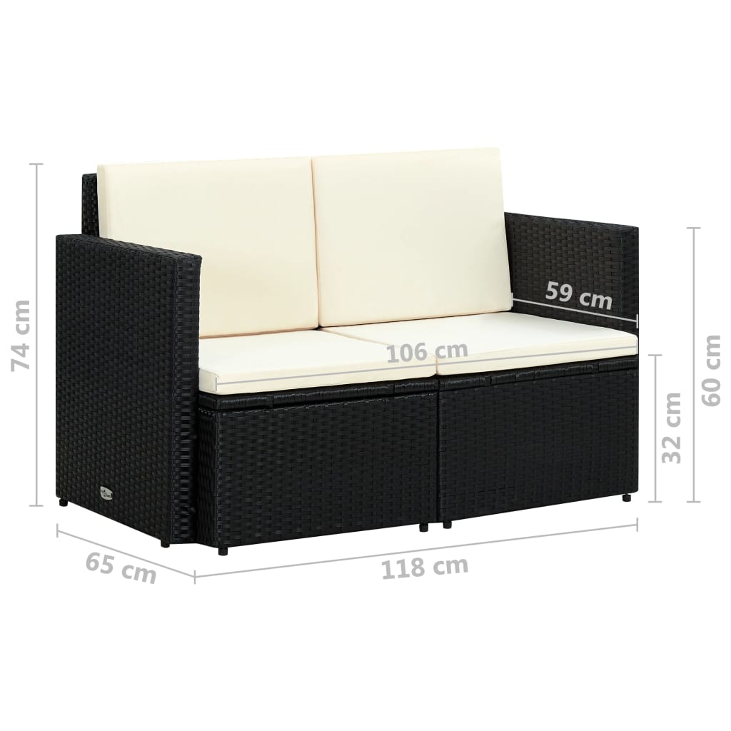 vidaXL 2 Seater Sofa Couch with Cushions Patio Wicker Love Seat PE Rattan-6