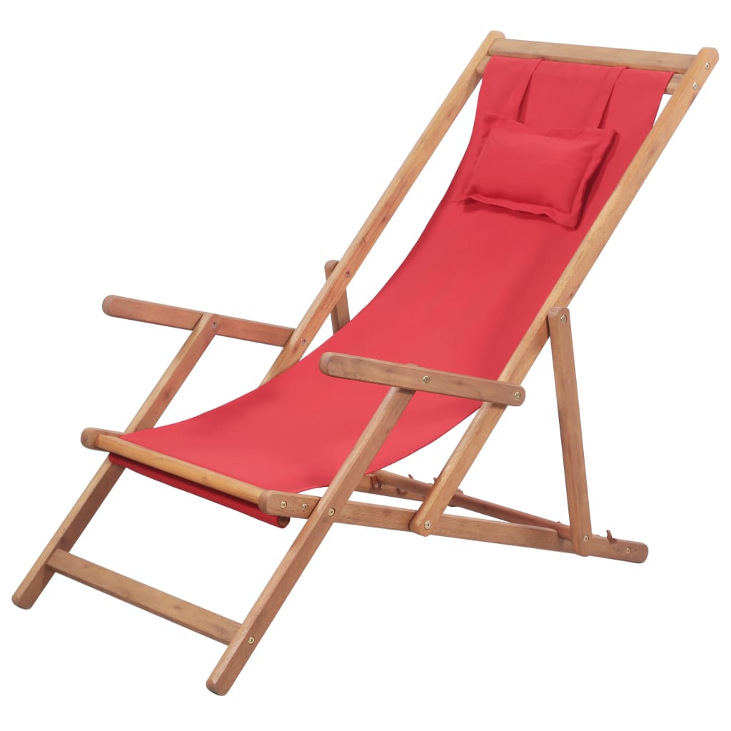 vidaXL Beach Sling Patio Chair Folding Deck Chair Fabric and Wooden Frame-4