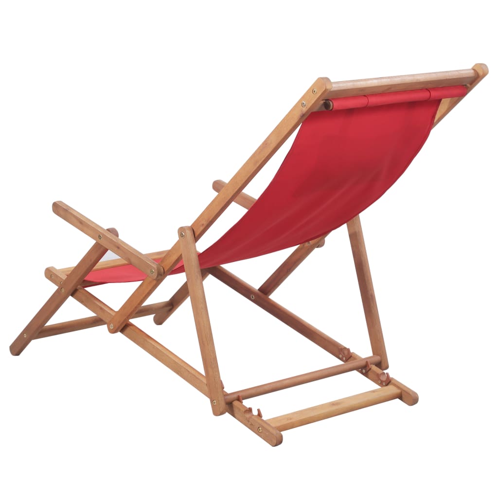 vidaXL Beach Sling Patio Chair Folding Deck Chair Fabric and Wooden Frame-42