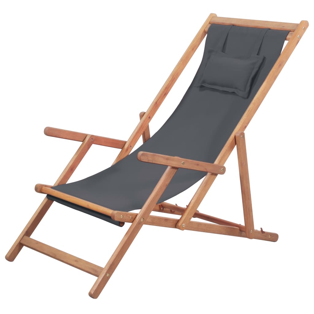 vidaXL Beach Sling Patio Chair Folding Deck Chair Fabric and Wooden Frame-40