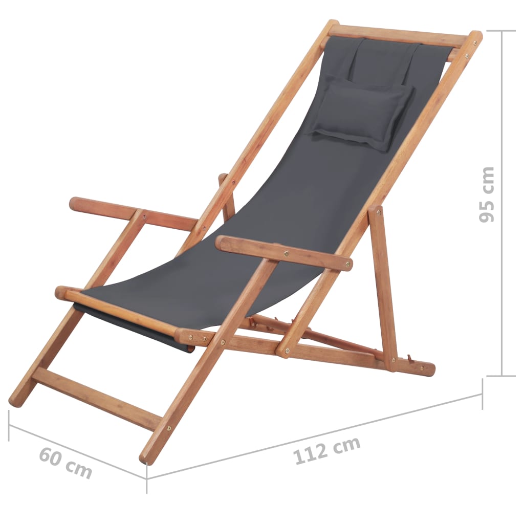 vidaXL Beach Sling Patio Chair Folding Deck Chair Fabric and Wooden Frame-14
