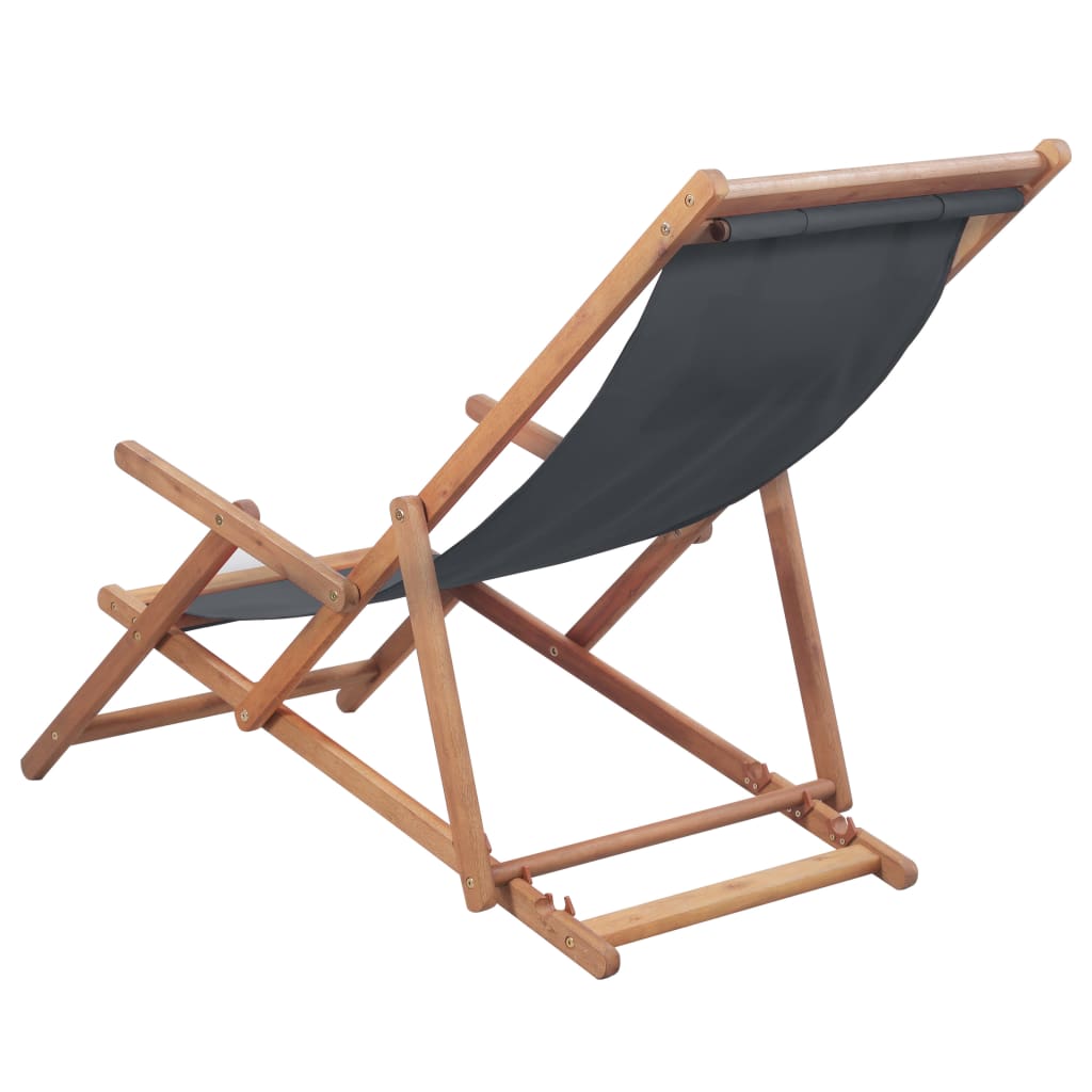 vidaXL Beach Sling Patio Chair Folding Deck Chair Fabric and Wooden Frame-46
