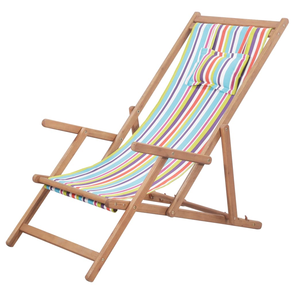 vidaXL Beach Sling Patio Chair Folding Deck Chair Fabric and Wooden Frame-58