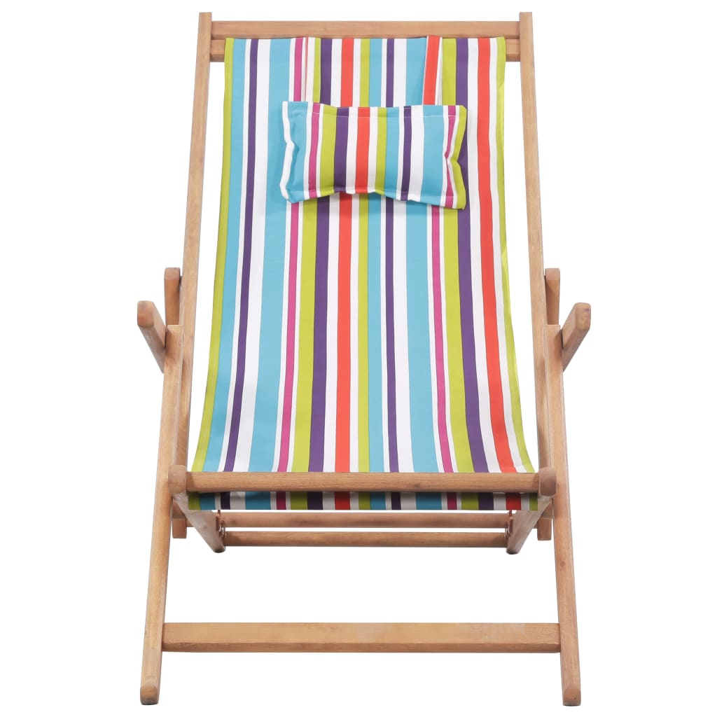 vidaXL Beach Sling Patio Chair Folding Deck Chair Fabric and Wooden Frame-3