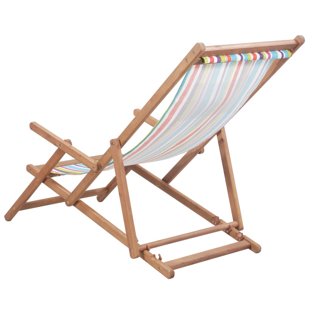 vidaXL Beach Sling Patio Chair Folding Deck Chair Fabric and Wooden Frame-9