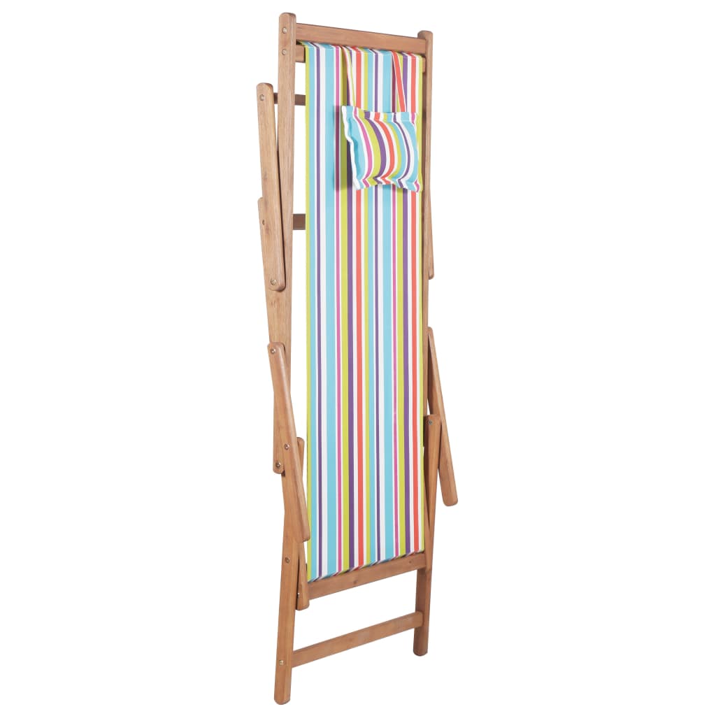 vidaXL Beach Sling Patio Chair Folding Deck Chair Fabric and Wooden Frame-23