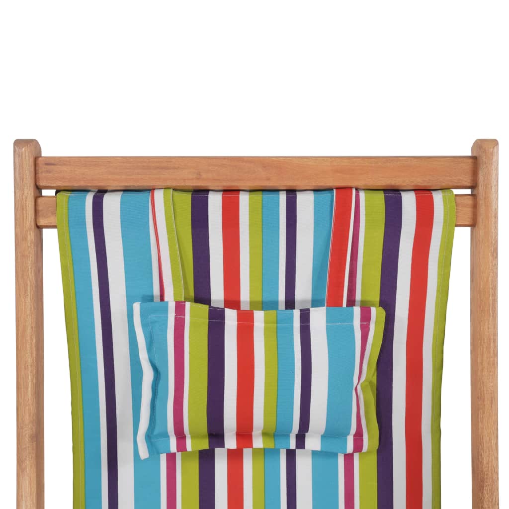 vidaXL Beach Sling Patio Chair Folding Deck Chair Fabric and Wooden Frame-26