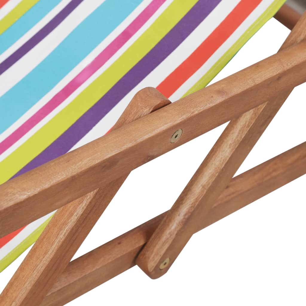 vidaXL Beach Sling Patio Chair Folding Deck Chair Fabric and Wooden Frame-32