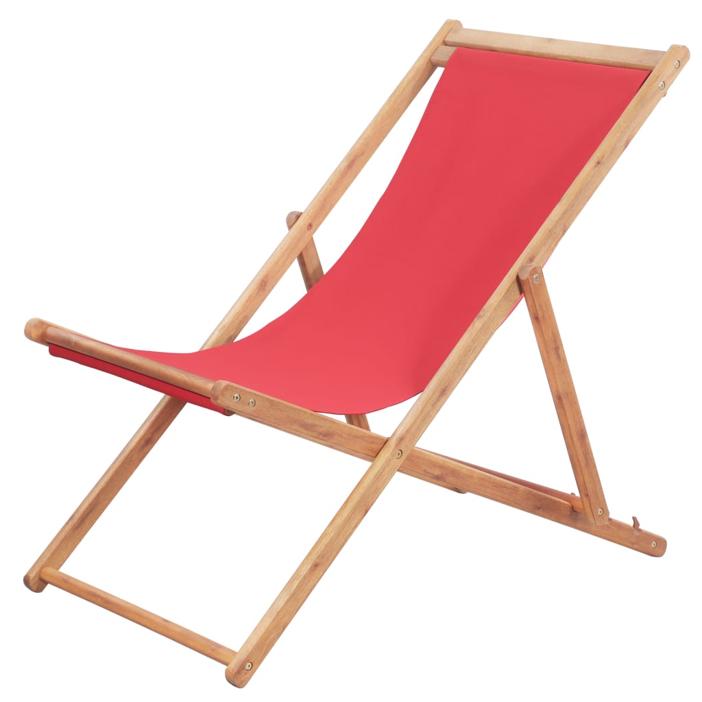 vidaXL Beach Sling Patio Chair Folding Deck Chair Fabric and Wooden Frame-1