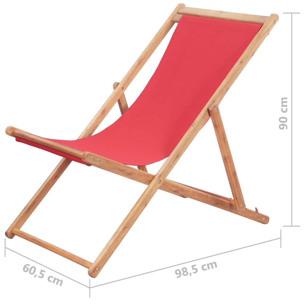 vidaXL Beach Sling Patio Chair Folding Deck Chair Fabric and Wooden Frame-5