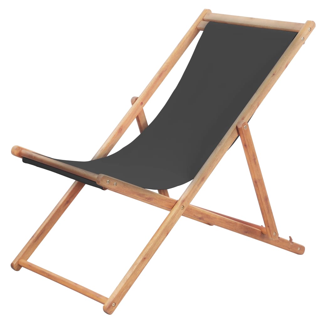 vidaXL Beach Sling Patio Chair Folding Deck Chair Fabric and Wooden Frame-37